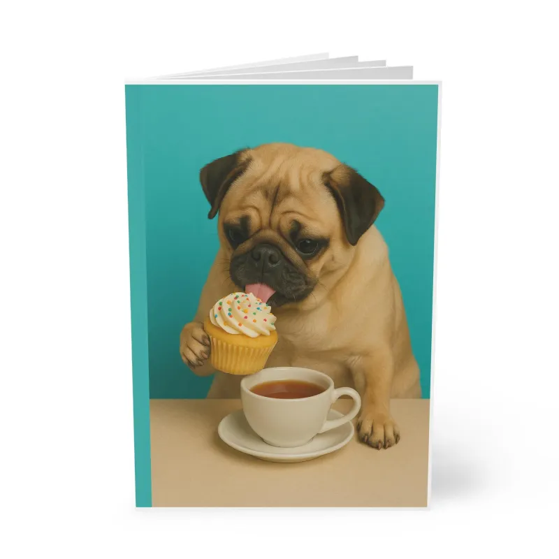 Notebook, Pug Eating Cupcake Design, A5 Softcover