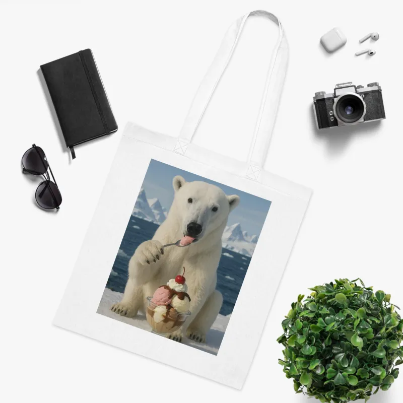 Funny Polar Bear Tote Bag - Scoop, Lick, Repeat Design