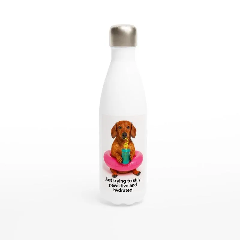 Dachshund in Floaty Stainless Steel Water Bottle 17oz - White