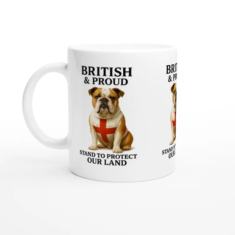 British & Proud – St Georges Cross Bulldog Mug - White 11oz Ceramic Mug