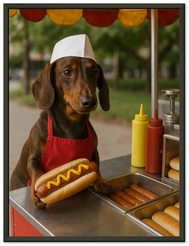 The Hot Dog Vendor – Dachshund Edition – Metal Framed Poster