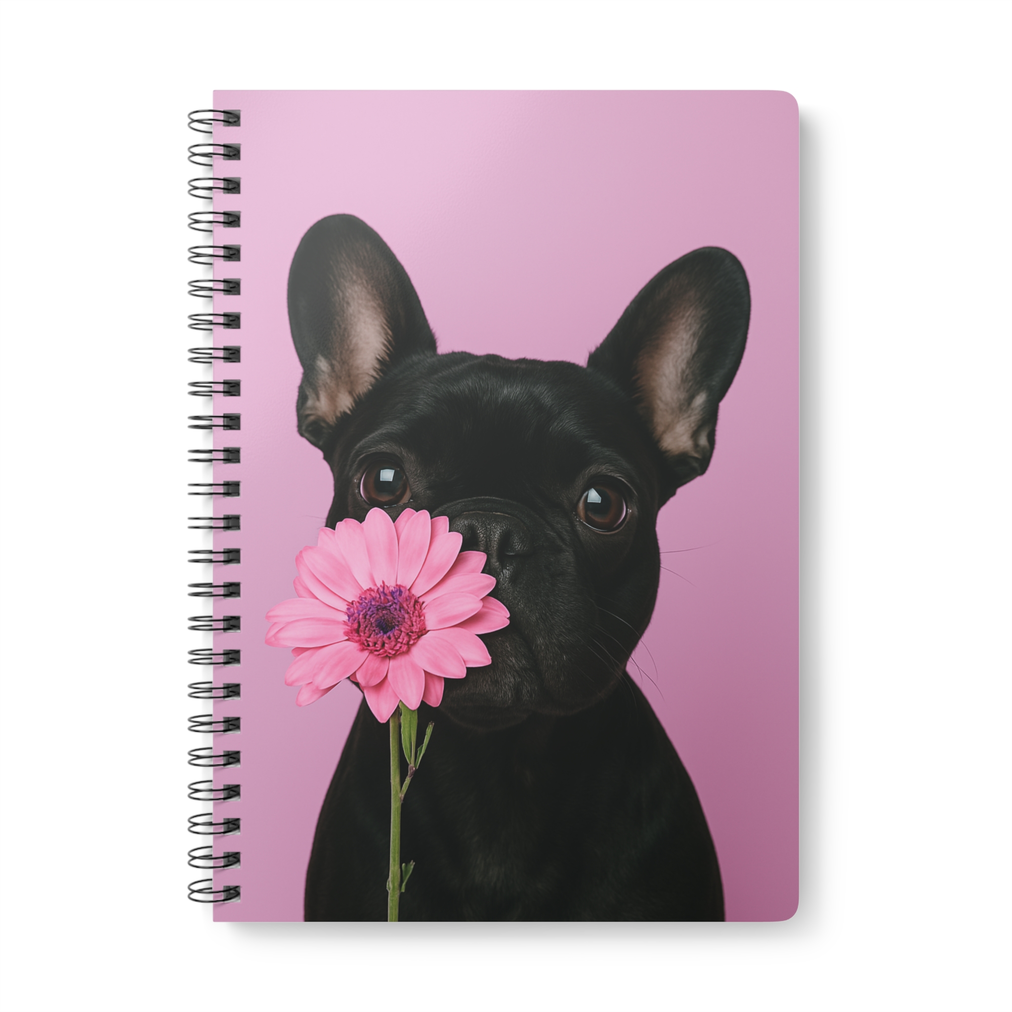 French Bulldog with Pink Flower Spiral Notebook A5
