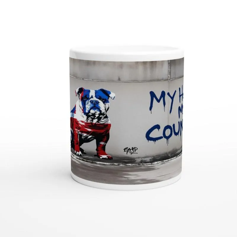 Patriotic Bulldog Mug – 11oz Ceramic Cup with Union Jack Design & "My Home, My Country"