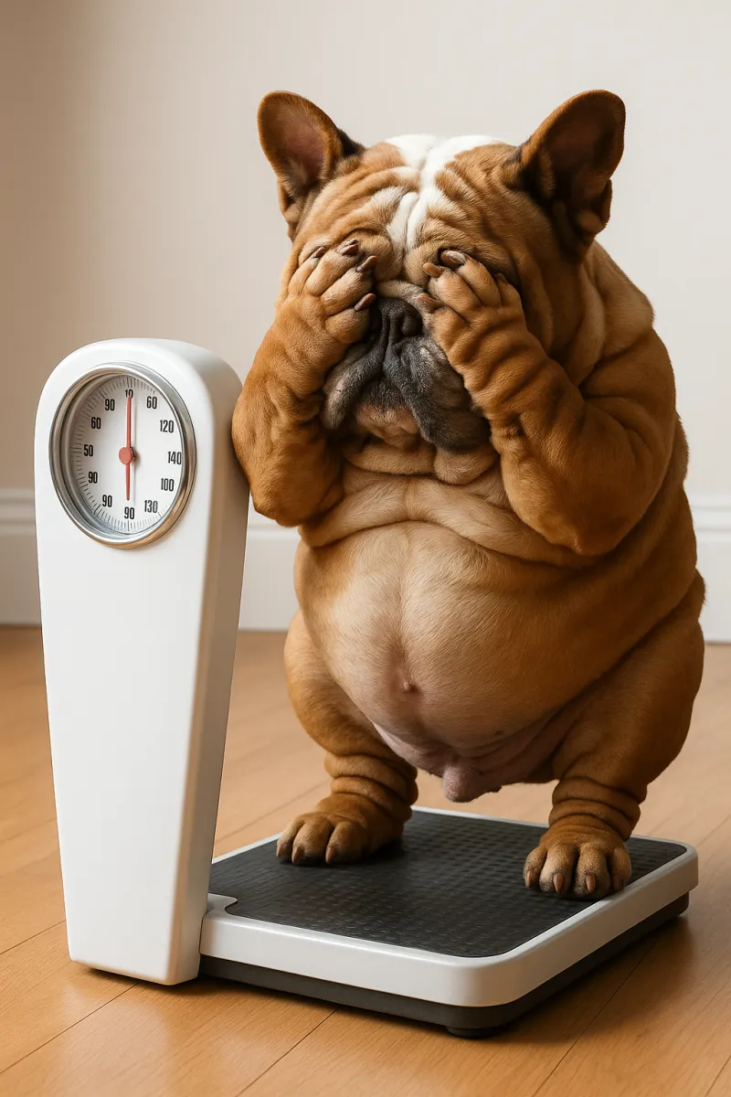 Funny Bulldog on Scale – Humorous Dog Canvas Wall Art