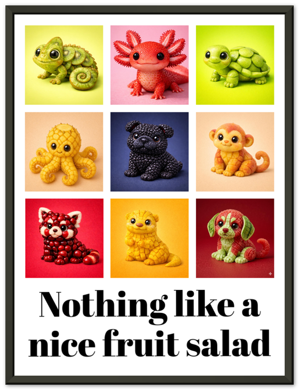 Animal Fruit Salad - Metal Framed Poster