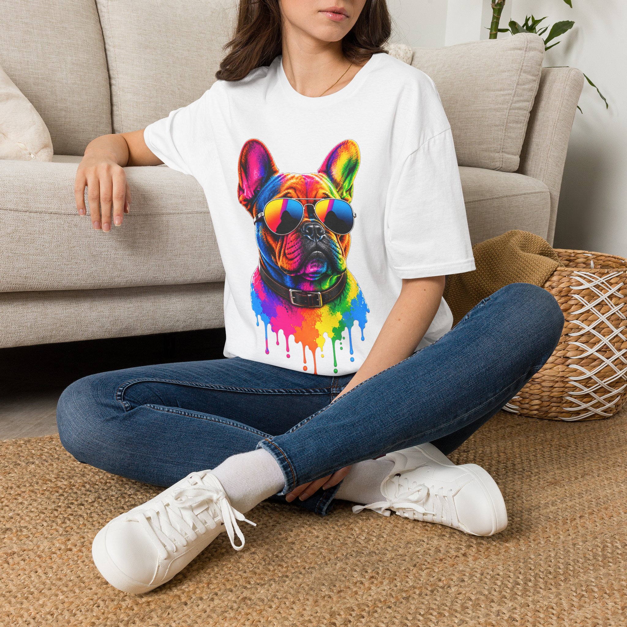 Colourful French Bulldog Sunglasses T-Shirt - view 5